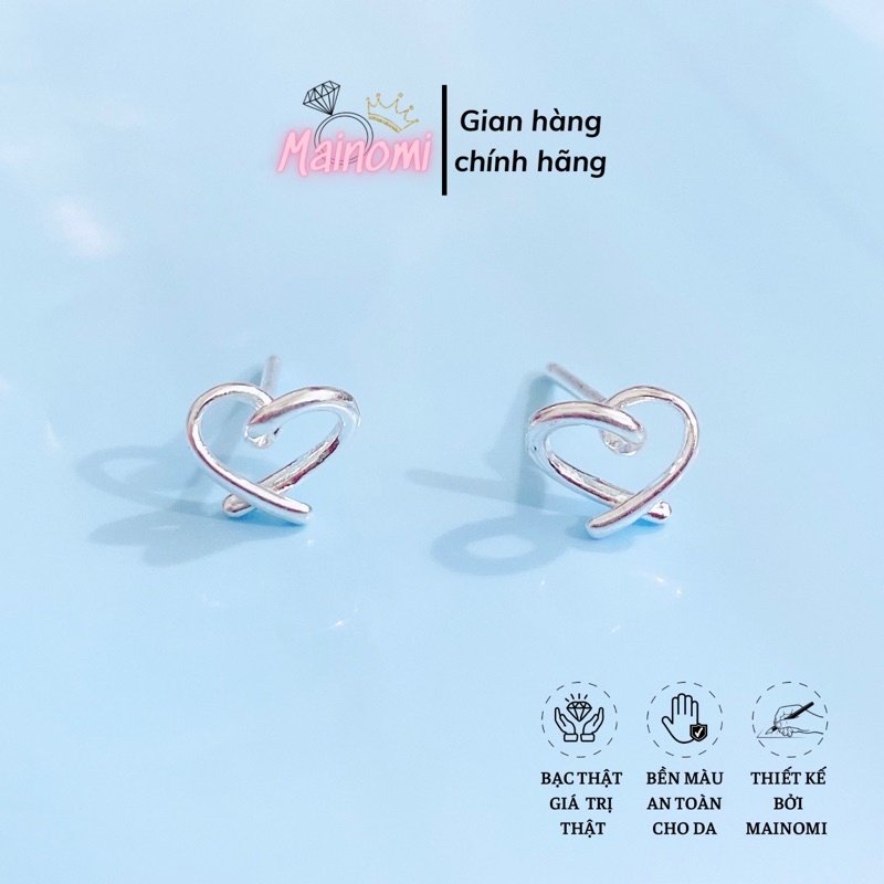 Bông tai Tim nhỏ xinh bạc ta siêu dễ thương, dáng thủng Mainomi Shop Bạc Xinh