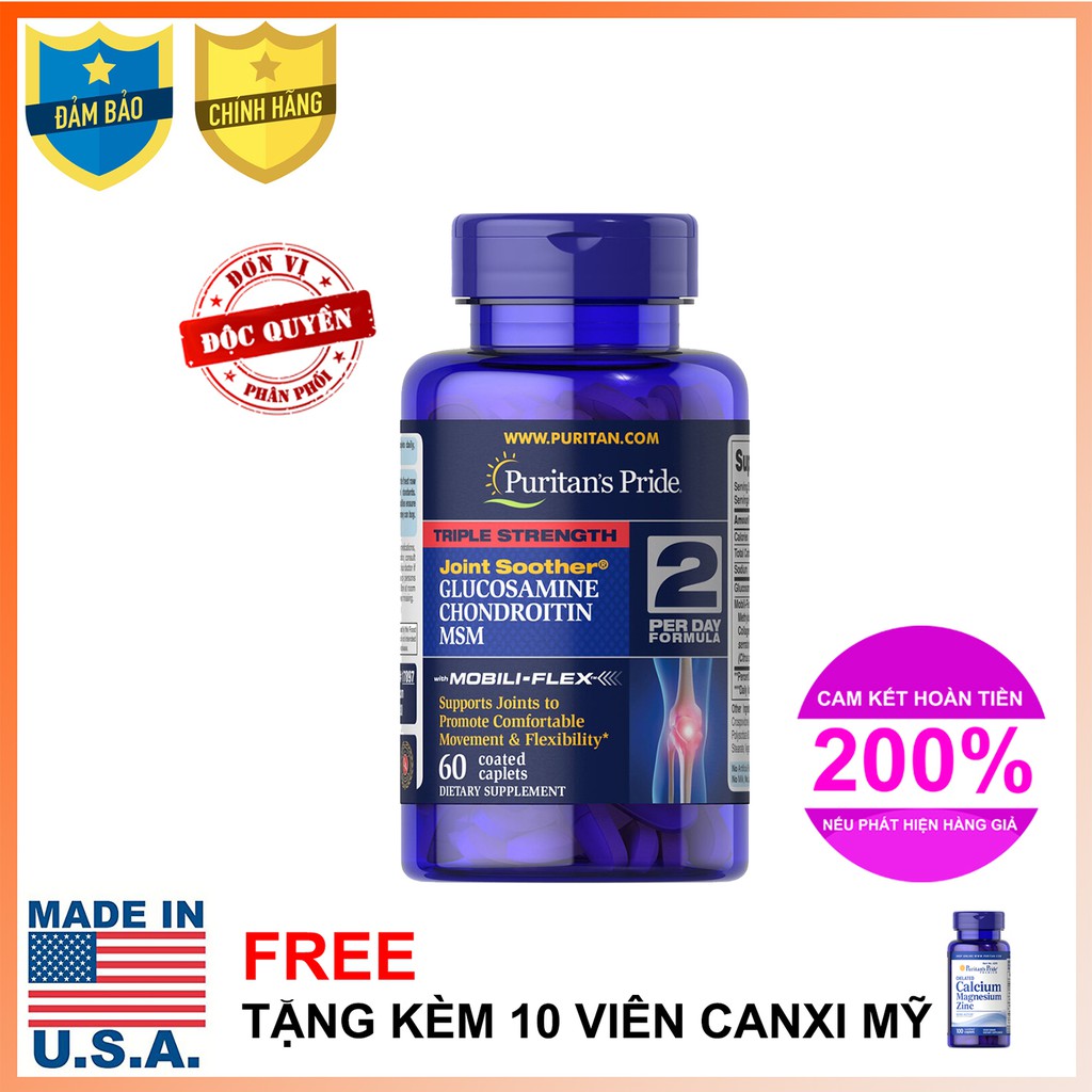 Viên uống giảm thoái hóa,tăng cường dịch khớp,giúp khớp cử động linh hoạt Triple Strength Glucosamine 60 viên HSD 8/2020