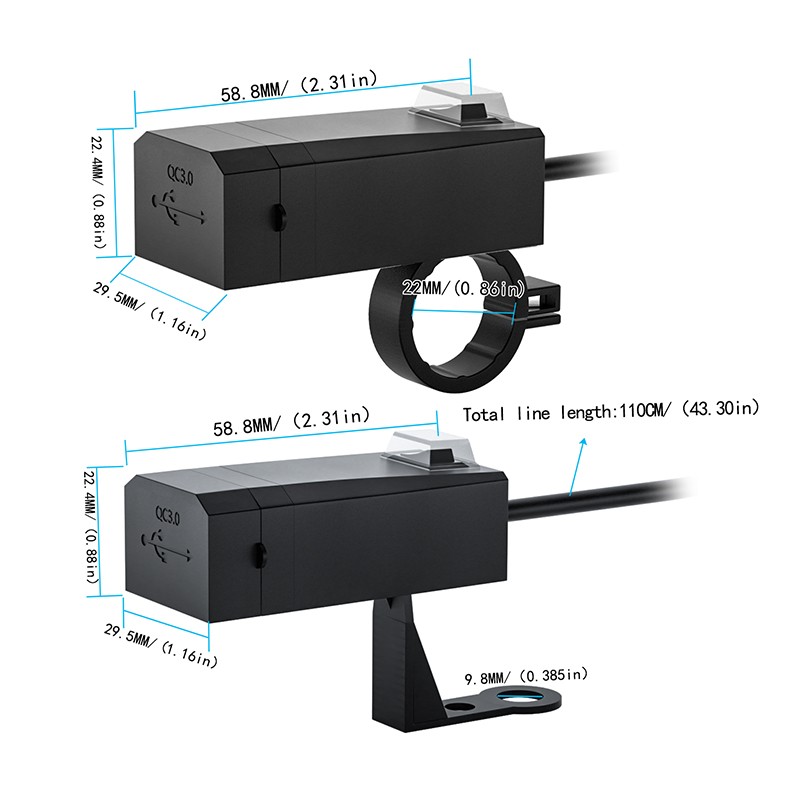 Đầu Sạc Usb Kép Qc3.0 Cho Xe Mô Tô