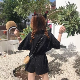 Jumpsuit ulzzang đen chấm bi
