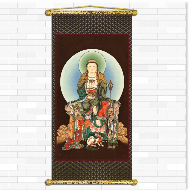 Tranh Liễn Phật Giáo - Địa Tạng Vương Mục Kiền Liên Bồ Tát  – Vải canvas cao cấp nẹp sáo gỗ tự nhiên
