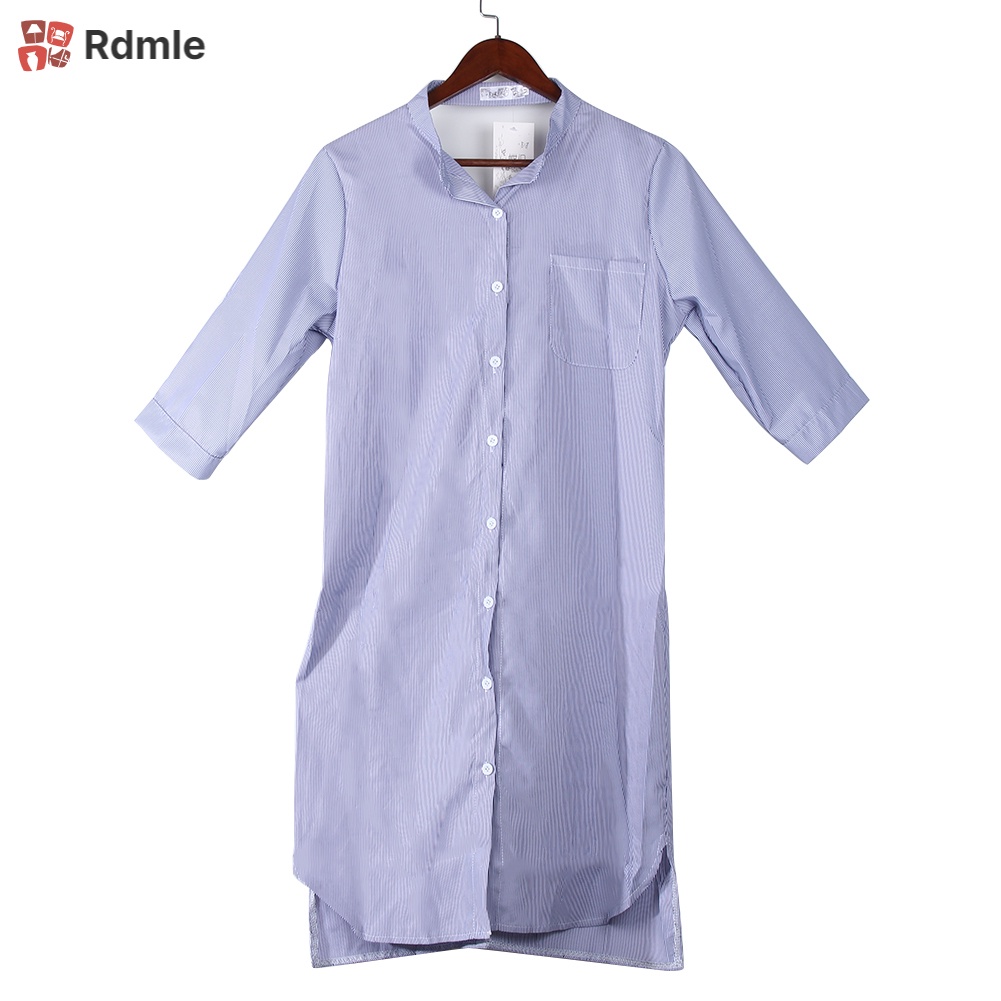 Đầm Sơ Mi Tay Lửng Cài Nút Họa Tiết Kẻ Sọc Thời Trang Xuân Hè Phong Cách Hàn Quốc Cho Nữ