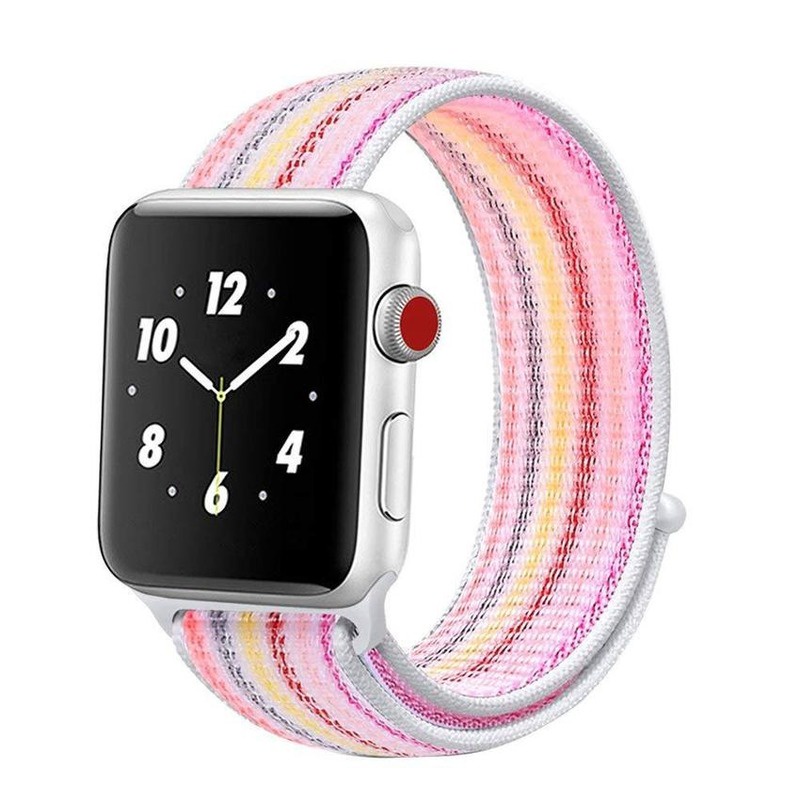 Dây Đeo Nylon Màu Cầu Vồng Cho Đồng Hồ Thông Minh Apple Watch Series SE 6 5 4 3 2 1 Ultra 8 41 45 49 44 40 42 38 mm