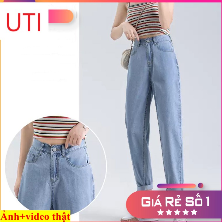 [ PHÙ PHIẾM ] QUẦN BAGGY JEAN NỮ LƯNG CAO LAI CUỐN MÀU XANH NHẠT TRƠN CÁ TÍNH CAO CẤP UTI SIÊU HOT HIT CỰC ĐỈNH ĐẲNG CẤP
