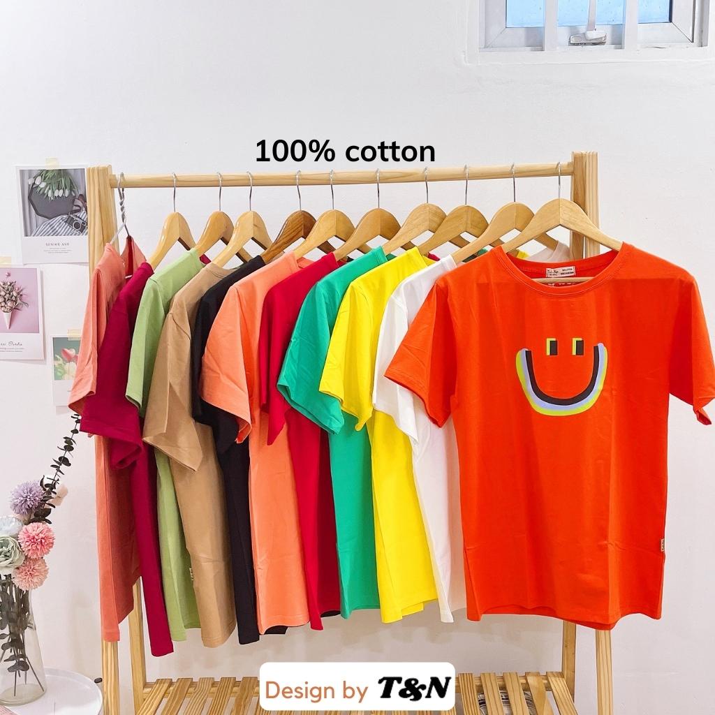Áo thun nữ form rộng tay ngắn cổ tròn T&amp;N TSHIRT COLLECTION in hình mặt cười vui nhộn cá tính, vải Cotton 100%, B04465