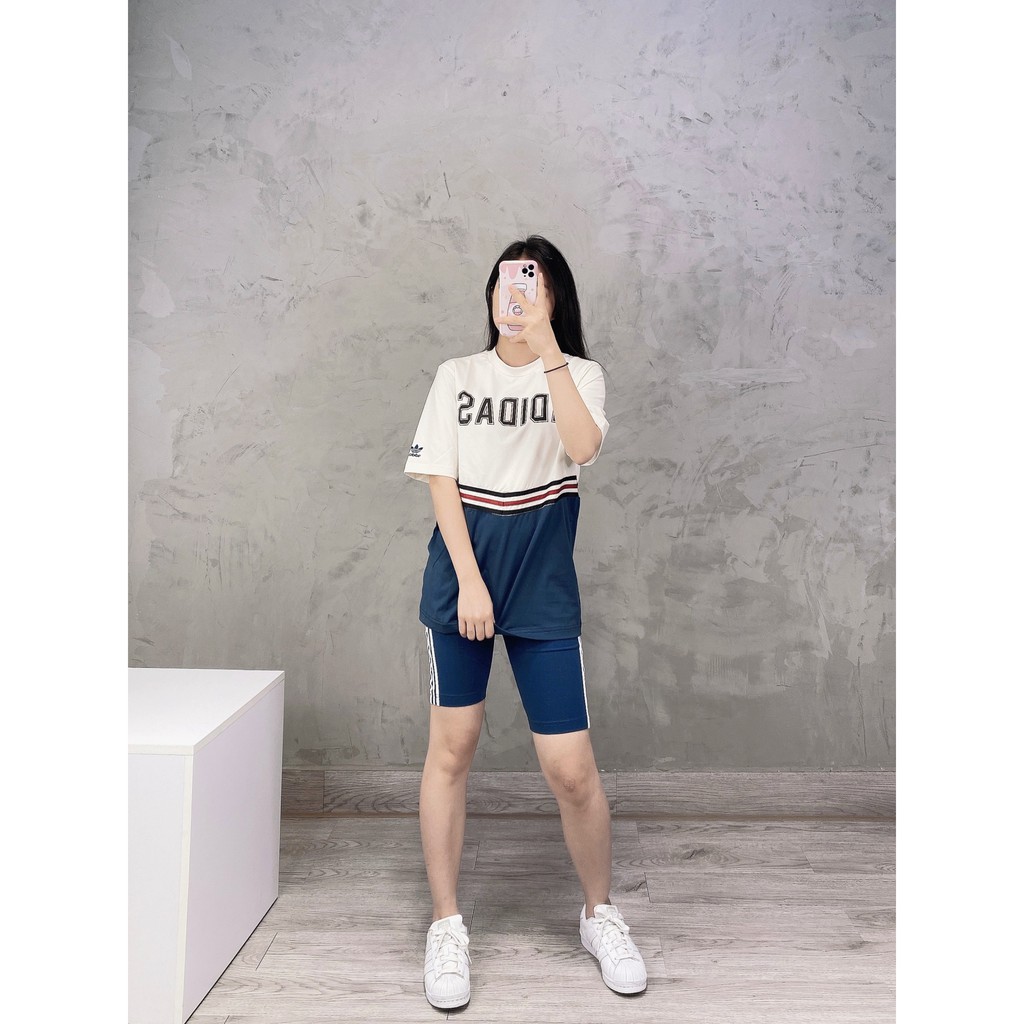 (HÀNG XUẤT XỊN) Áo thun das trắng xanh 208 Adibreal Color Block Tee Marine Blue Made in Cambodia