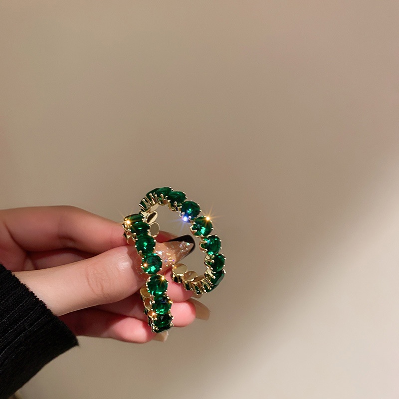 Khuyên Tai Chữ C Đính Đá zircon Xanh Lá Đơn Giản Thời Trang