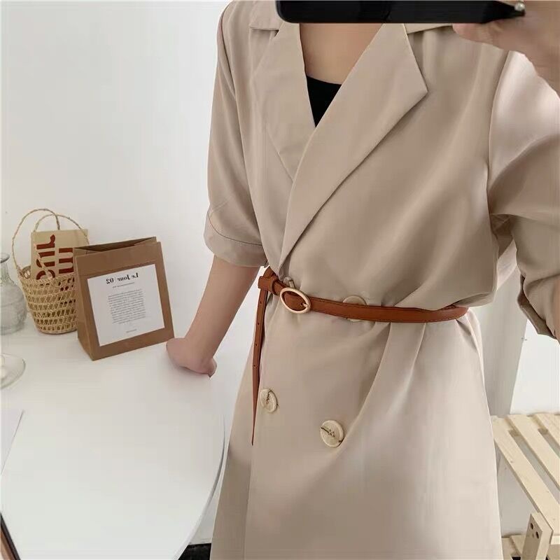 Thắt Lưng Da Bản Nhỏ Khóa Oval Phong Cách Retro Hàn Quốc Cho Nữ