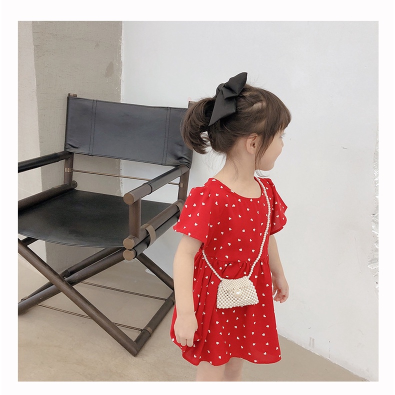Váy mùa hè cho bé gái, váy đỏ trái tim in tràn dáng babydoll chất lụa Hàn cực xinh cho bé