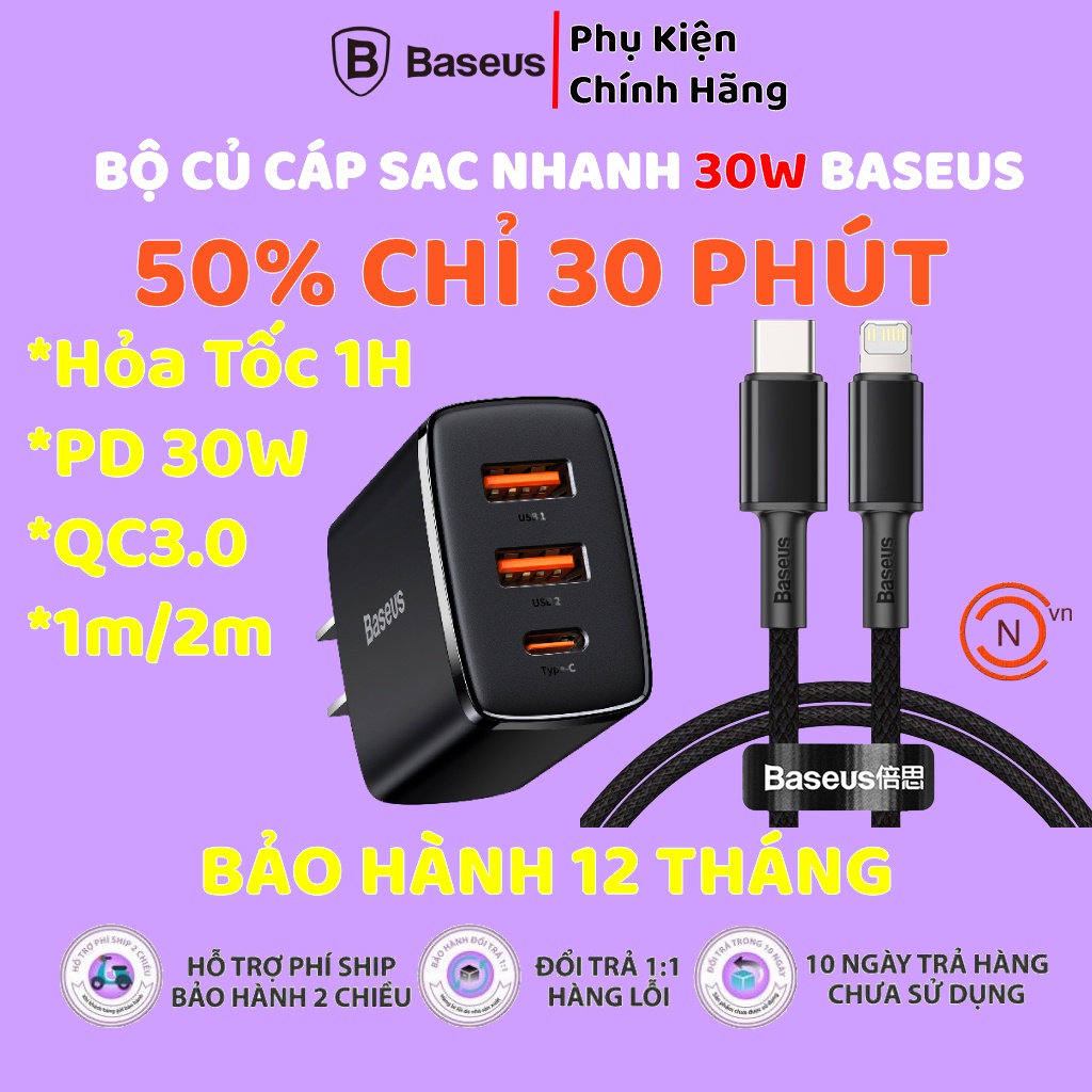 Cốc Sạc Nhanh Baseus 30w Cao Cấp Củ Sạc Nhanh 3 Cổng USB / Type C- Cục Sạc Hỗ Trợ QC 3.0, USB PD Cho Tablet/táo/Android