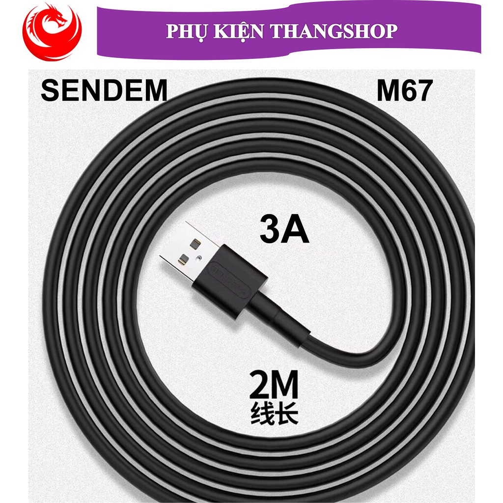 Cáp sạc Lighting, MicroUSB Sendem M67 dài 2M cho điện thoại Iphone, Samsung,... dây nhựa cao cấp sạc cao tốc 3A