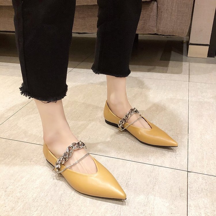 Giày Búp Bê Mũi Nhọn Phối Dây Xích Kim Loại Thời Trang Cho Nữ