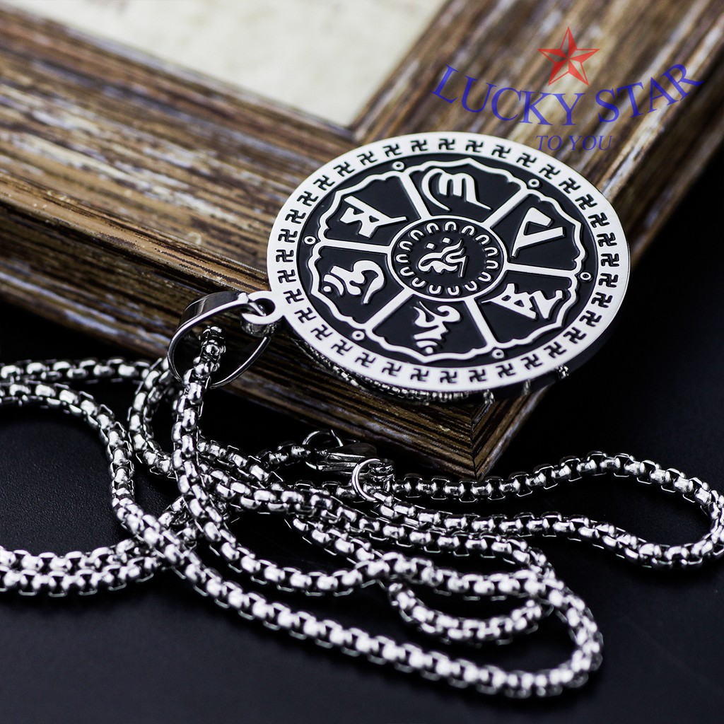 Dây chuyền OM MANI PAD ME HUM nam titan 3.8cm bình an may mắn