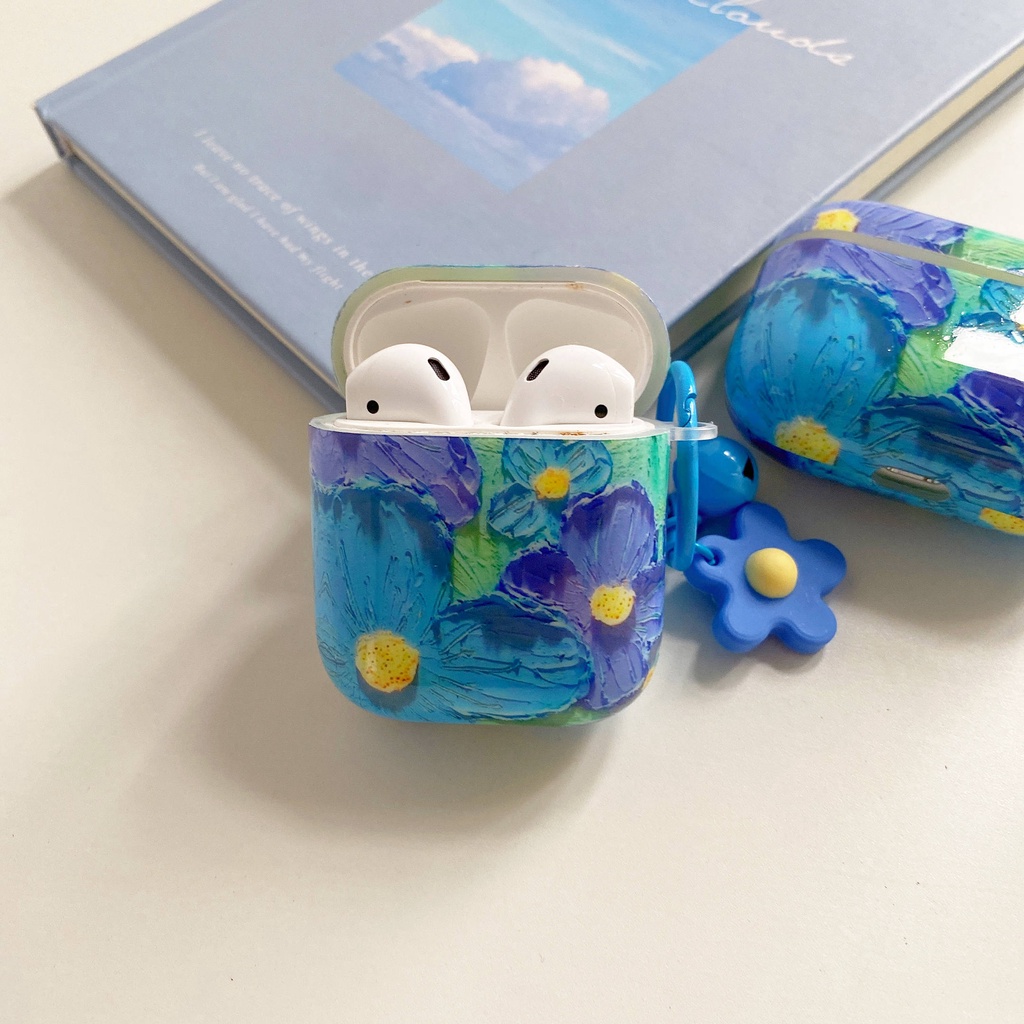 Vỏ Bảo Vệ Hộp Sạc Tai Nghe compatible AirPods3 / 3 Pro / 2Gen Họa Tiết Tranh Sơn Dầu Hình Hoa Cao Cấp