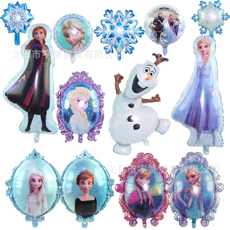Bong Bóng Lá Nhôm Hình Anna Elsa Olaf 2 Bông Tuyết Trang Trí Tiệc Sinh Nhật Cho Bé
