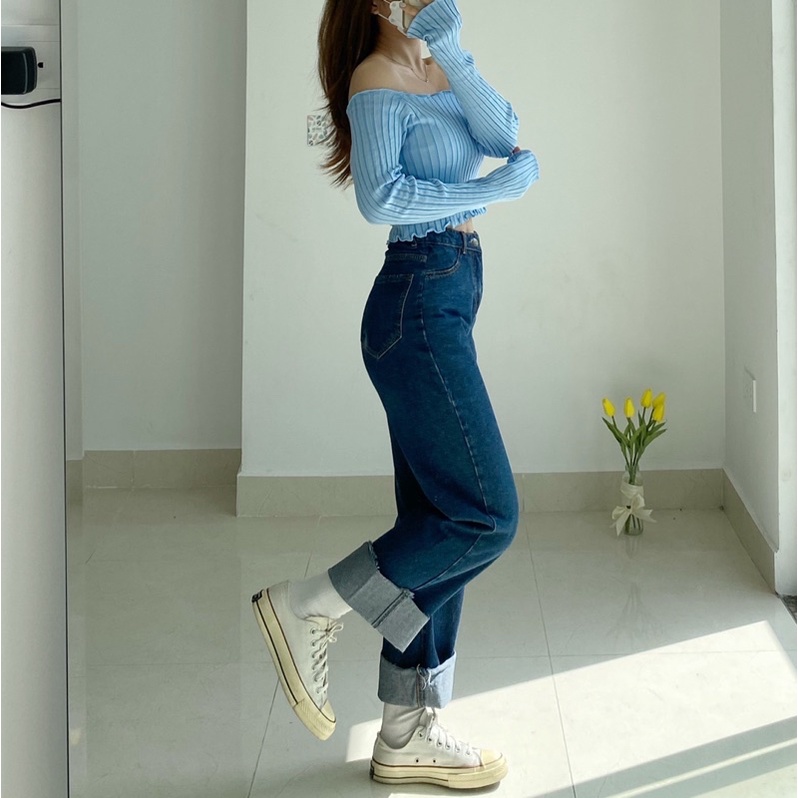 Quần Jeans Ống Suông Gập Gấu - Hàng Quảng Châu  [ẢNH THẬT]
