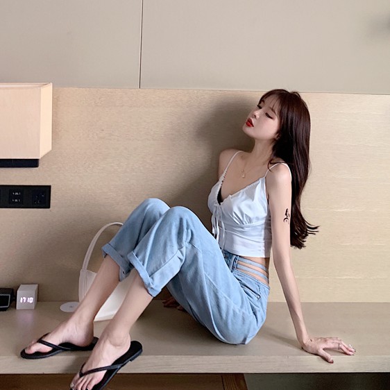 Quần jean bò ống rộng suông lưng cạp cao form rộng chất đẹp Emilyshop