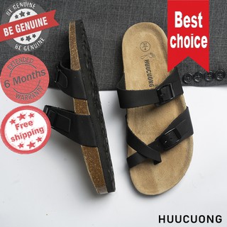 Dép xỏ ngón da bò đen / rêu/ nâu đế trấu Bảo hành 6 tháng -Hàng chính hãng Hữu Cường da thật chịu nước
