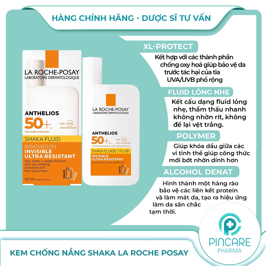 Kem chống nắng La Roche Posay Anthelios Shaka 50ml cho da nhạy cảm, da thường - Hàng chính hãng - Nhà thuốc PinCare