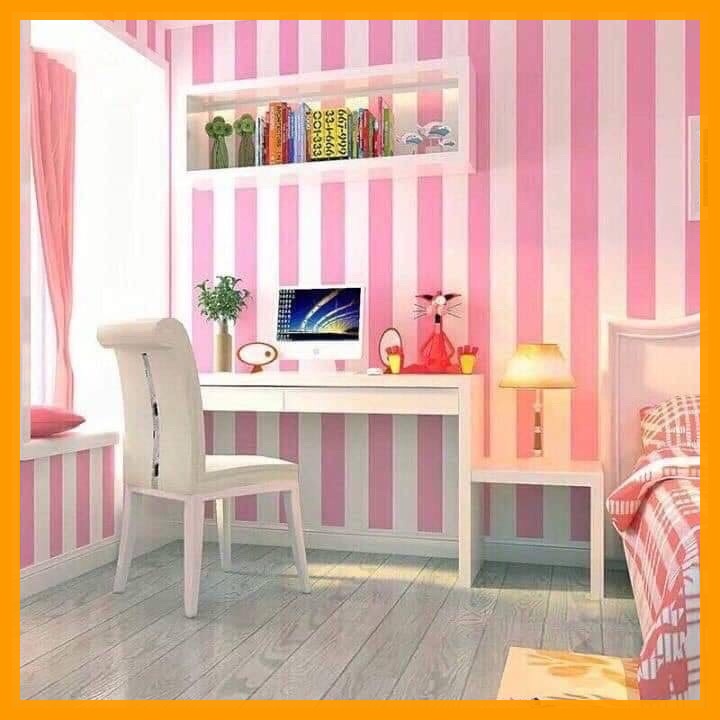 10m giấy dán tường sẵn keo dọc hồng (10m x 45cm)