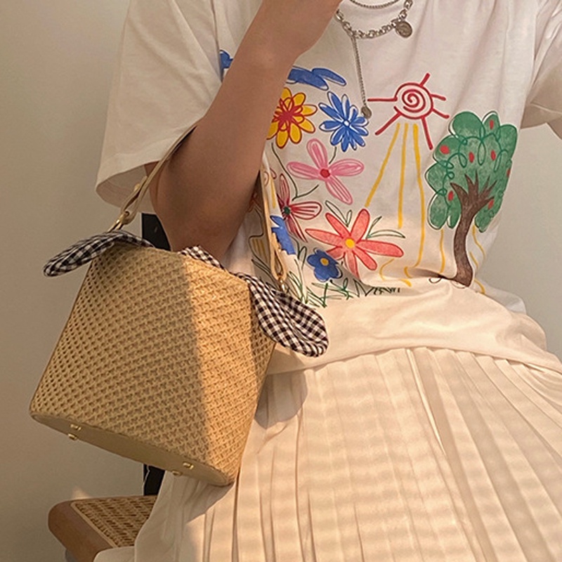 Túi Đeo Vai Bằng Rơm Dệt Phong Cách Phương Tây Dễ Phối Đồ Cho Nữ