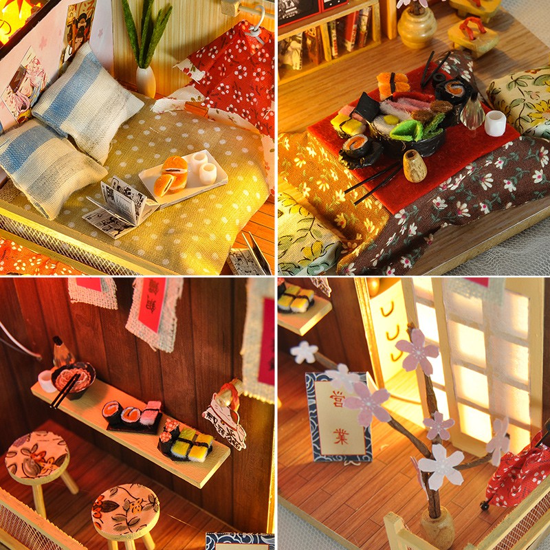 Mô hình Nhà búp bê Câu chuyện của Sakura có đèn led TẶNG KÈM Mica ,dụng cụ lắp ghép Toystation