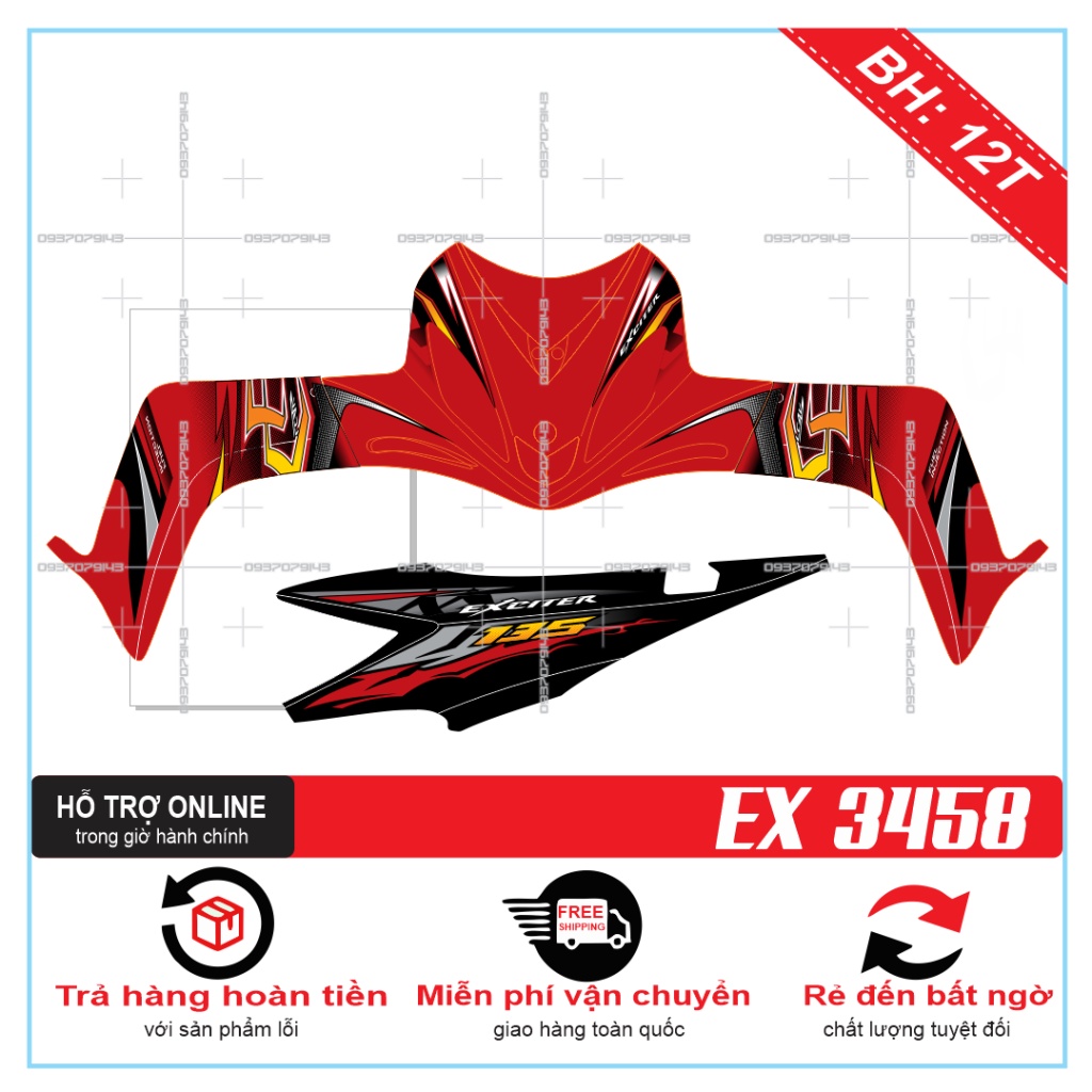 TEM RỜI EX 2010 CHẾ DÁN XE ĐỎ BỤNG ĐEN 3458 -- SHIN DECAL 2
