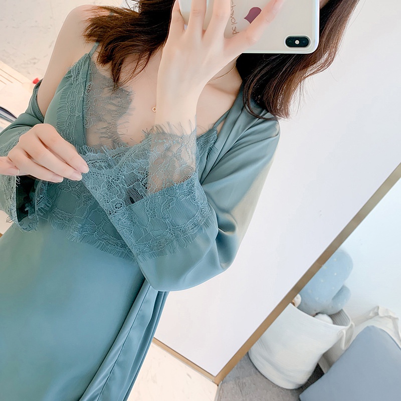[FREESHIP] bộ ngủ choàng, set đồ ngủ lụa, bộ đồ 2 mảnh chất liệu lụa sợi tơ tằm cao cấp phối , mềm mịn mát mướt S04