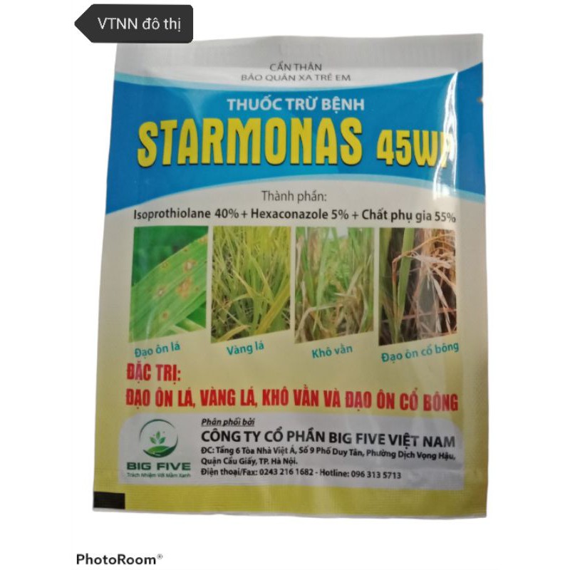 Thuốc trừ bệnh đạo ôn, khô vằn trên lúa - Starmonas đặc trị khô vằn, đạo ôn lá, đạo ôn cổ bông, vàng lá gói 18gr