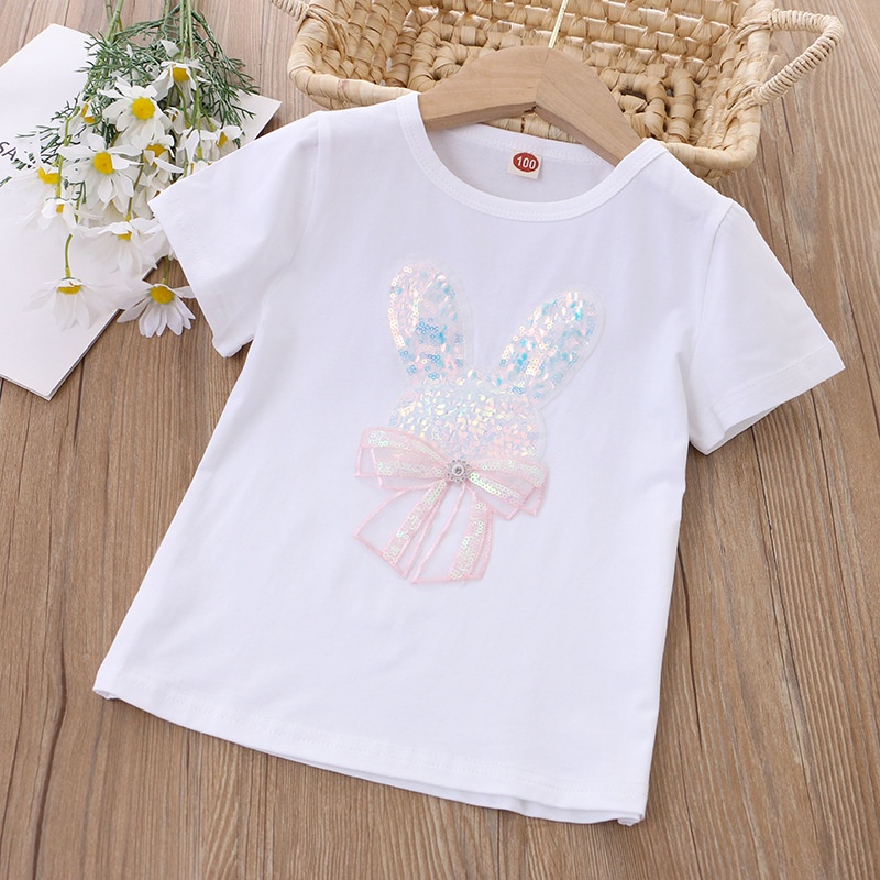 Áo Thun Tay Ngắn Cổ Tròn Chất Liệu 100% Cotton In Hoạ Tiết Thỏ Hoạt Hình Dành Cho Bé Gái 2022