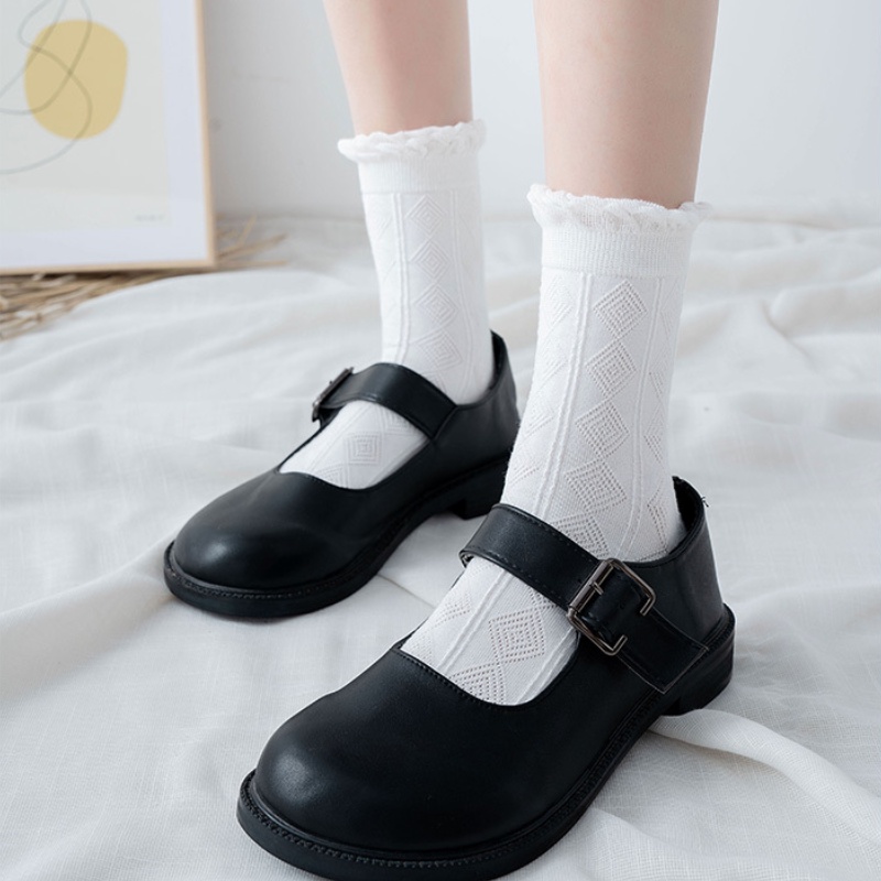 Vớ nữ FHYL phối ren mỏng màu trơn khử mùi thoáng khí thiết kế dễ thương