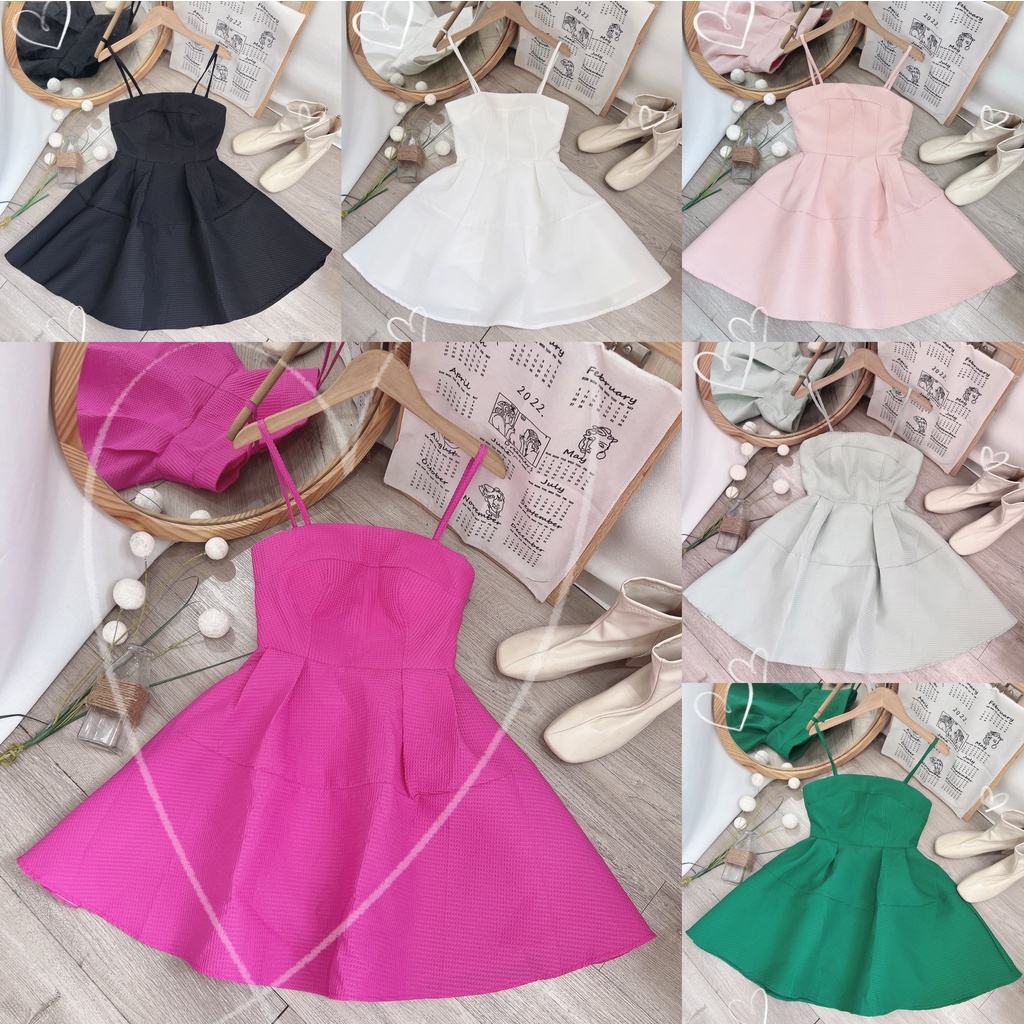 Đầm xốp 2 dây nơ lưng gấm 💖 KÈM ẢNH THẬT