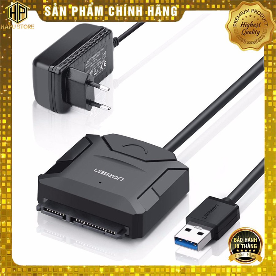 Cáp đọc dữ liệu ổ cứng USB 3.0 sang SATA Ugreen 20611 - 20231 kèm dây nguồn 12V2A dài 50cm - HapuStore