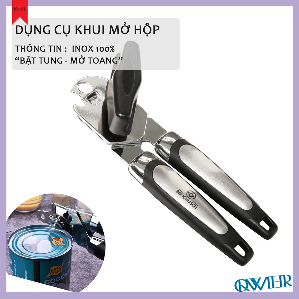 Dụng cụ khui mở hộp đa chức năng, đồ khui khui mở hộp inox tay cầm trợ lưc QWER Store