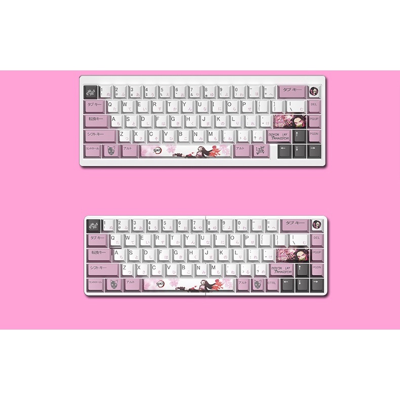 Keycap Kamado Nezuko chất liệu PBT loại dày in dyesub 5mặt 136 nút phím kimetsu no yaiba demon slayer layout bàn phím cơ