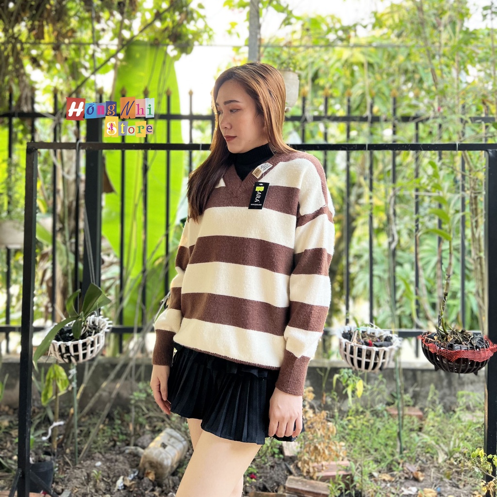 Áo Khoác Sweater Len Sọc Dáng Rộng Cao Cấp Ulzzang
