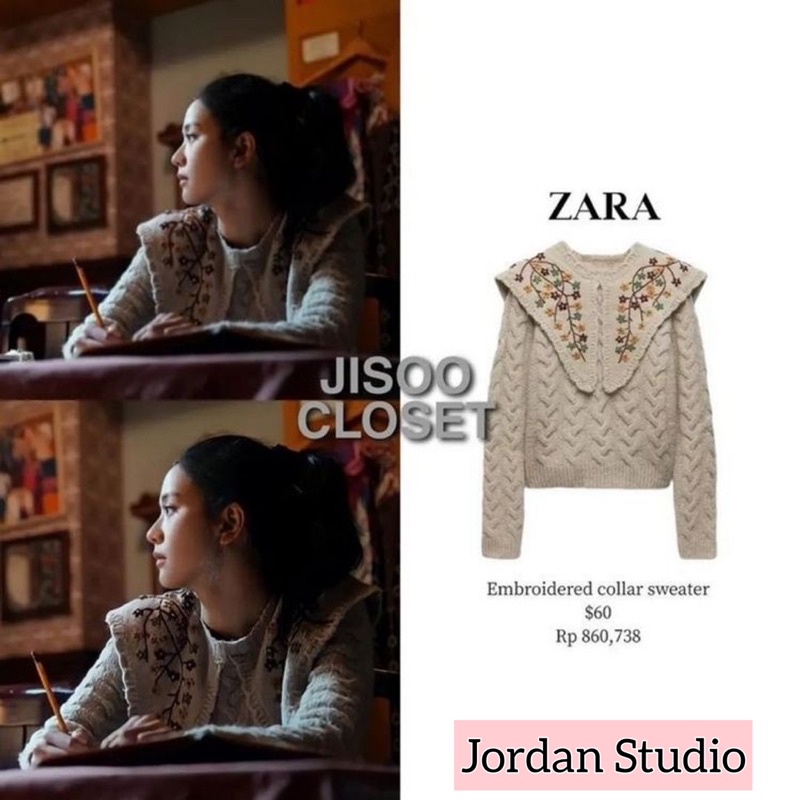 Áo len thêu hoa giống Jisoo BLACKPINK trong phim Snowdrop