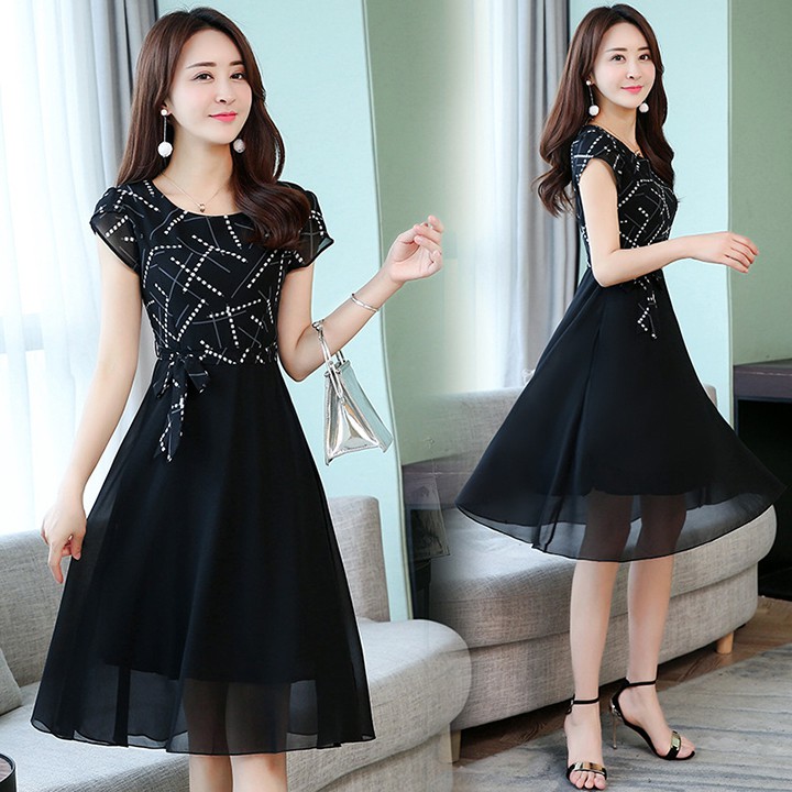 Váy Liền Nữ Cổ Tròn Thắt Nơ Eo Thanh Lịch Thiết Kế Đơn Giản Nữ Tính Nhiều Màu Nhiều Size Lựa Chọn