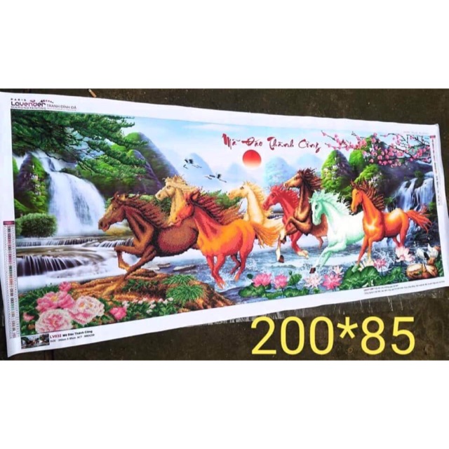 Tranh đính đá mã đáo thành công thành phẩm (200x90)