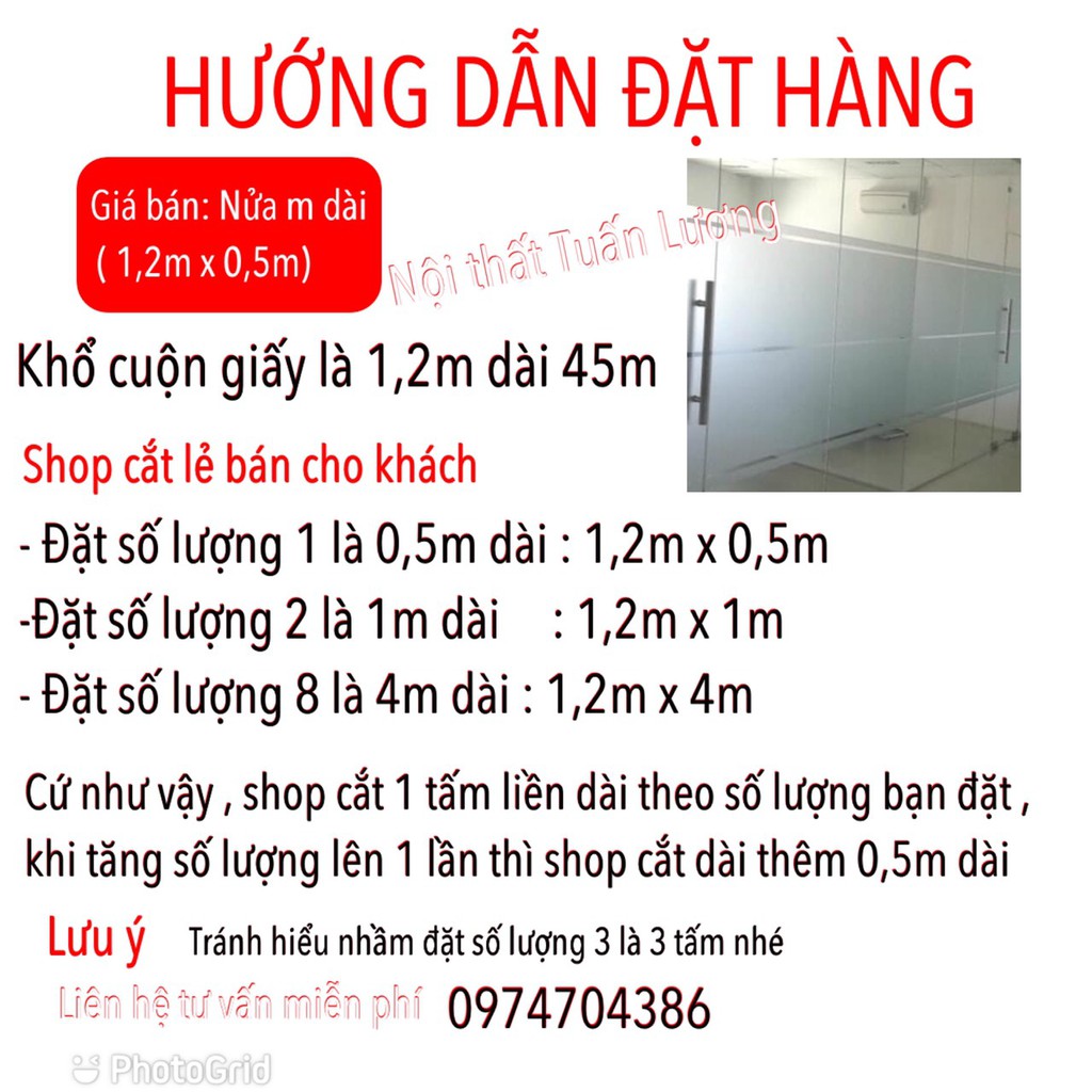 Dấy dán kính mờ khổ 120cmx50cm cat mờ, decal dán kính mờ, dán cửa sổ, dán kính văn phòng cắt dài tuỳ lượng khách mua