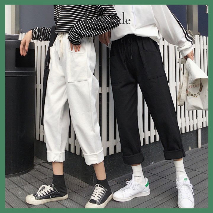 Quần Baggy Kaki Basic Form Cho Nữ Có Túi Trước Dây Rút Freesize - La mode