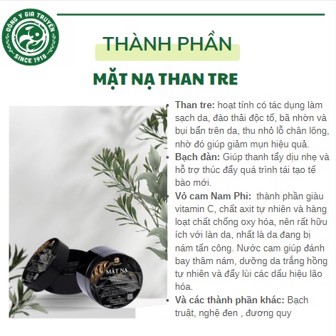 Mặt nạ thảo dược than tre làm đẹp da, dưỡng trắng và cấp ẩm cho da, giảm mụn, chống lão hóa hiệu quả -Thảo mộc Thông Cát