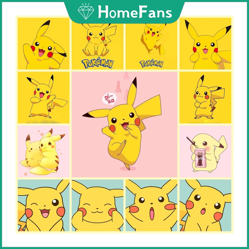 Bộ Tranh Đính Đá 5D Họa Tiết Pikachu Dễ Thương Độc Đáo DIY 30x30cm/40x40cm/50x50cm
