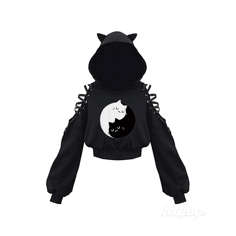 Áo hoodie tay dài hở rốn in họa tiết đáng yêu độc đáo thời trang dành cho nữ
