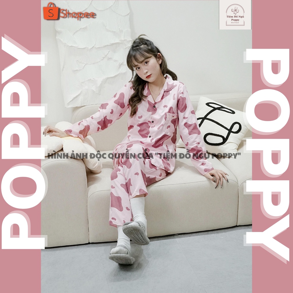 Pyjama nữ hàn quốc hoạt hình giá rẻ bộ mặc nhà nữ chất liệu kate thái cao cấp bộ ngủ dài tay POPPY
