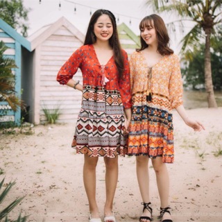 [GIÁ HUỶ DIỆT] Đầm thiết kế thổ cẩm váy babydoll hoạ tiết bohemian du mục vintage, đi chơi du lịch sale sốc (FREESHIP)