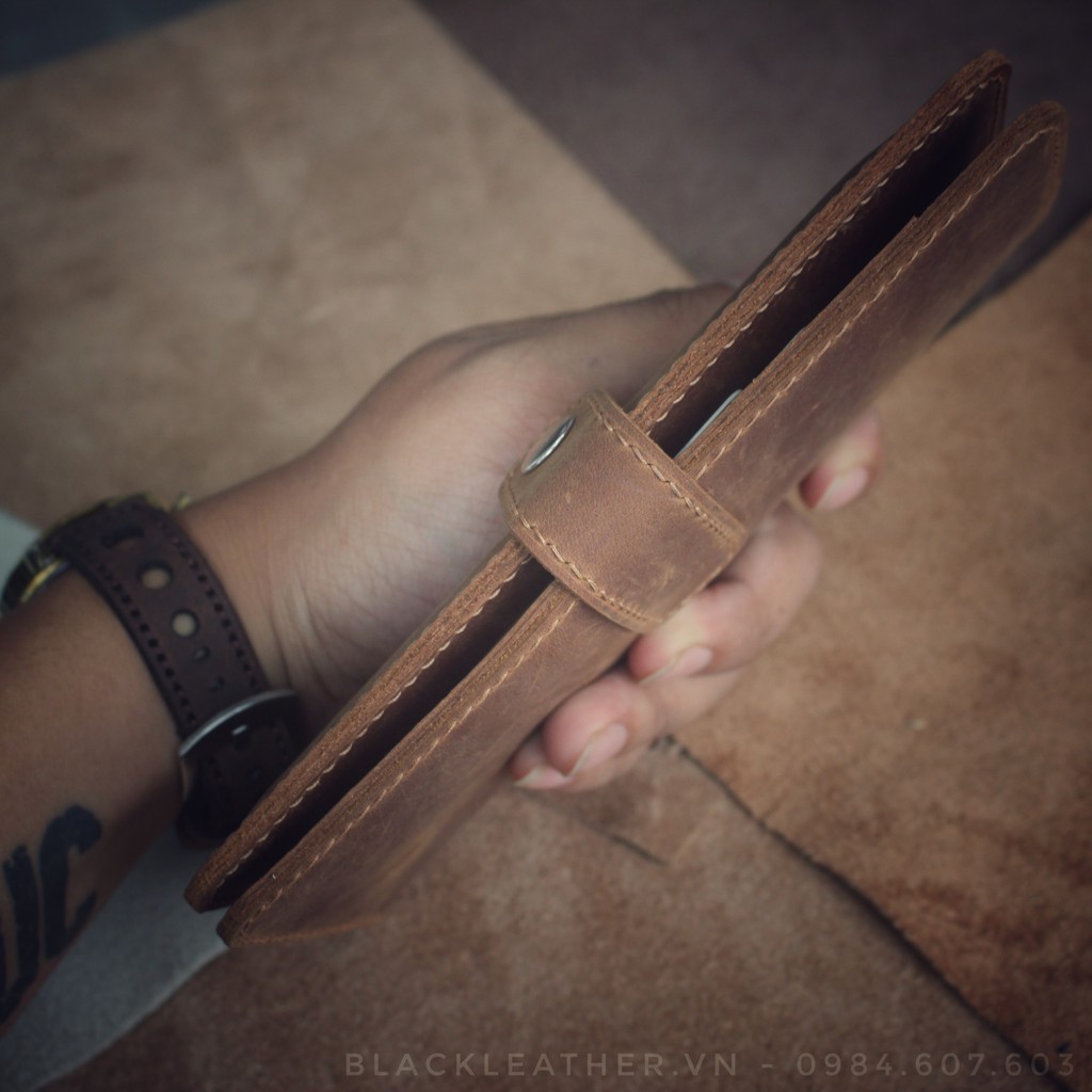 Ví dài da bò sáp  Handmade Tặng Kèm Móc khóa da