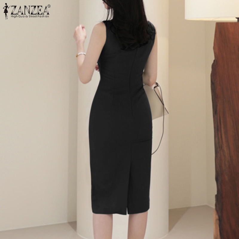 ZANZEA Đầm Midi Không Tay Cổ Tròn Có Khóa Kéo Sau Lưng Thời Trang Cho Nữ