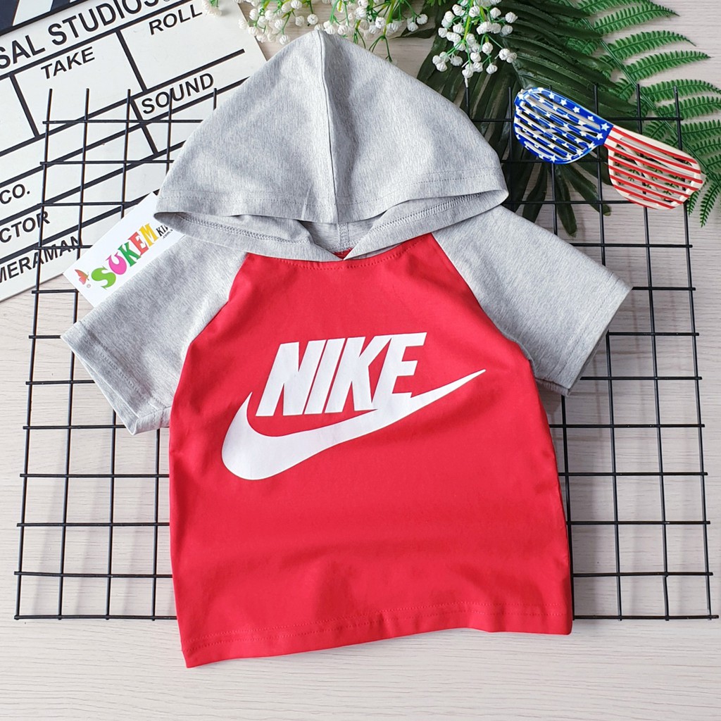 Áo thun cotton nón hoddie in chữ thể thao bé trai và gái