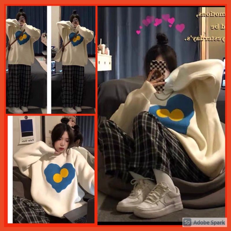 🌸 Bộ đồ quần kẻ ống rộng ,áo nỉ dài tay hình cute